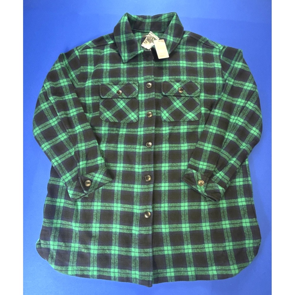 Torrid Size 1 Brushed Twill Cotton Shacket Blue Green Black Tartan Plaid